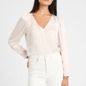 Banana Republic Soft Satin Smocked Blouse Ivory Size M